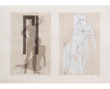 Mields, RuneMünster, geboren 1935Blattgröße: 56 x 76 cm, R."Die pythagoräische Teilung (Studie) - 6 (weibl.) + 5 (männl.) = 1