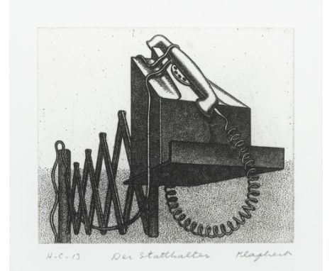 Klapheck, KonradDüsseldorf, geboren 193518 x 21 cm, R."Der Statthalter", 1975. Radierung auf Bütten. In Bleistift unten recht