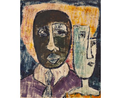 Oyelami, MurainaIragbiji/Nigeria, 194064 x 51 cm, R.Zwei Figuren, 1972. Tempera auf leichtem Karton. In Bleistift unten recht