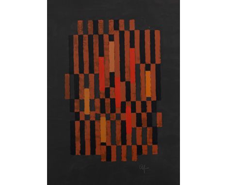 Fleischmann, AdolfEsslingen, 1892 - Stuttgart, 1968Blattgröße: 70,5 x 50 cm, R.Komposition, 1966. Farbserigraphie auf schwarz