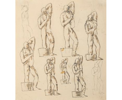 Lörcher, AlfredStuttgart, 1875 - 196225 x 23 cm, R.Stehende, ihren Rücken abtrocknend, ca. 1950. Tinte auf Papier. Nicht bei 