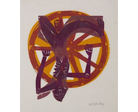 Grieshaber, HAPRot an der Rot, 1909 - Reutlingen, 198135,5 x 31,5 cm, R."Das Rad", 1969. Farbholzschnitt auf Japanpapier. In 