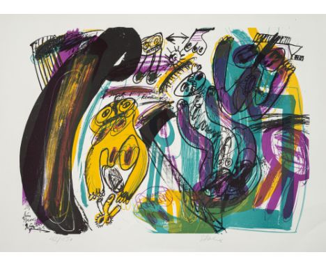 Stöhrer, WalterStuttgart, 1935 - Scholderup bei Schleswig, 2000Blattgröße: 60 x 82 cm, o. R.Ménage à trois II, 1974. Farblith