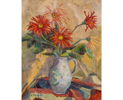 Deicher, LuiseWaiblingen, 1891 - 197341 x 33,5 cm, R.Blumen in einer Vase. Öl auf Leinwand. In Öl unten links signiert.Privat