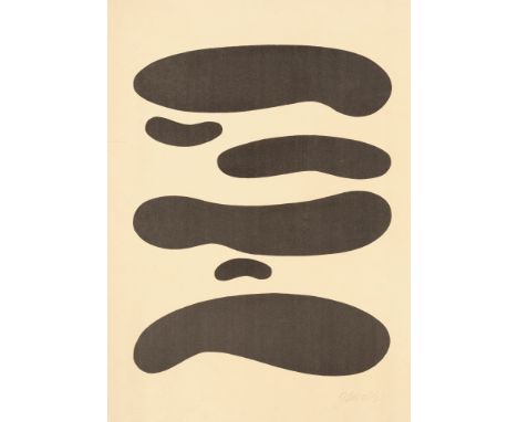 Baumeister, WilliStuttgart, 1889 - 1955Blattgröße: 54,3 x 41,5 cm, o. R."Formlinge", 1937/1938. Holzschnitt in Braun auf imit