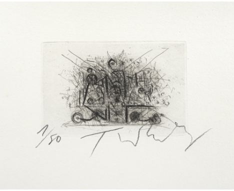 Tinguely, JeanBasel, 1925 - Bern, 1991Blattgröße: 27 x 33,5 cm, R.Retable de l´adondance, 1990. Radierung auf Bütten. In Blei
