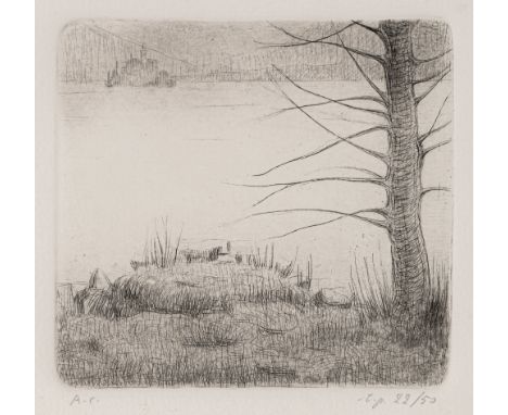 Calderara, AntonioAbbiategrasso, 1903 - Vaciago, 19789,5 x 10 cm, R.Landschaft am Orta See. Radierung auf Bütten. In Bleistif