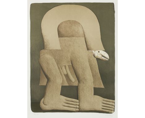 Antes, HorstHeppenheim, 1936101  71 cm, R."Figur mit Schlangenkopf", 1971. Farblithografie auf Bütten. In Bleistift unten rec