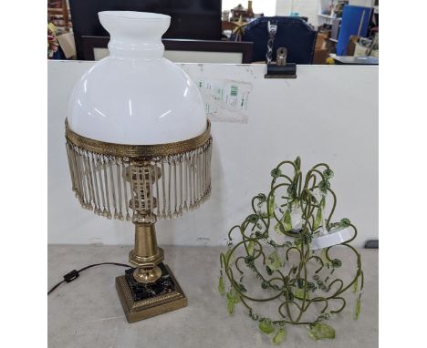 A mid 20th century lamp in the style of an oil lamp along with a green Venetian style wall light chandelierLocation: FSL 
