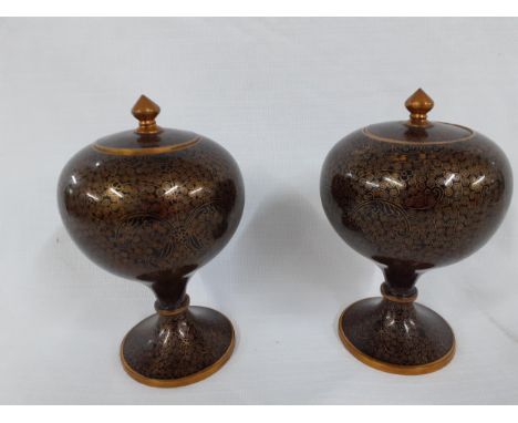 A pair of early 20th century Chinese cloisonne enamel jars, each of globular form on a tapering stem and circular baseLocatio