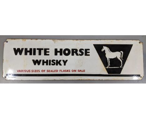 A late 20th century 'White Horse Whisky' enamel advertising sign 18cm h x 61cm w Location: 