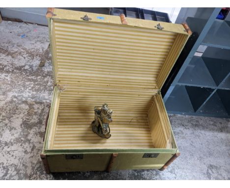 A canvas clad trunk with wooden batons and a brass St George fireside companion setLocation: 
