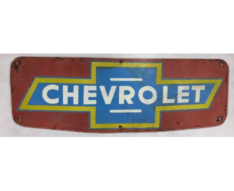 A late 20th century 'Chevrolet' enamel advertising sign 20cm h x 59.5cm w Location: 