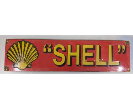 A late 20th century 'Shell' enamel advertising sign 15cm h x 61cm w Location: 