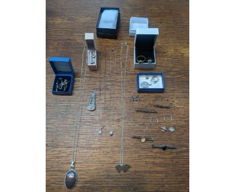 Jewellery to include an Irish brooch, a Victorian silver brooch, a tigers eye pendant, silver chain, silver earrings and othe