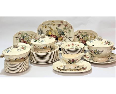 A Copeland Spode china fifty seven piece dinner service including four ashet's, two tureens, a soup tureen and flat, sauce bo