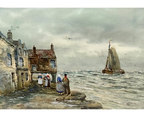 John Hamilton Glass SSA (Scottish 1890-1925) Dutch Scene with Fishing Boats off the Coast, watercolour, signed bottom left, g