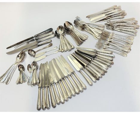 A Robertson and Belk Edwardian flatware style Epns suite for twelve, retailed by "Hamilton Inches" of Edinburgh, with steel b