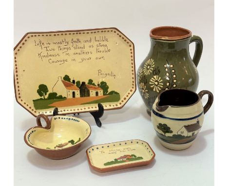 A collection of Torquay motto ware including an octagonal plate with View of Paignton, (28 x 19), a Devon motto ware shaped h