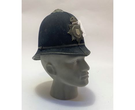 WWII period BOURNEMOUTH Police helmet.  Blackened metal fittings, King Crown