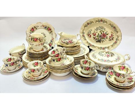 A Royal Stafford Rochester part dinner and tea service of sixty seven pieces including tureen, ashet, sauce boat and flat, ei