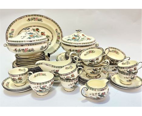 A Wedgwood Kutani Crane forty eight piece tea and dinner service including dinner plates, (d:27), oval ashet, two tureens, si