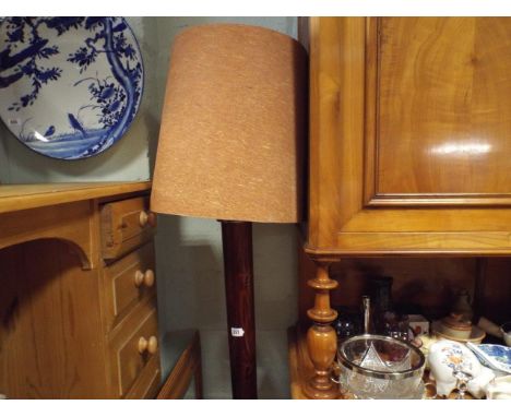Large turned pine standard lamp with shade