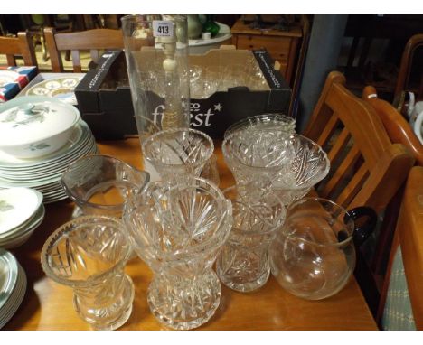 Various cut and other glass vases, table lamp, fruit bowls etc 