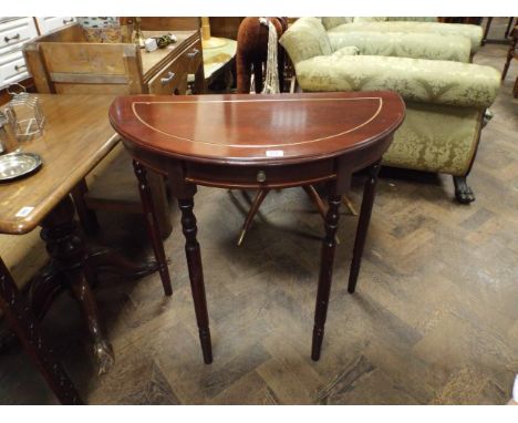 2 foot 6 inch mahogany, semi-circular console table with fitted drawer