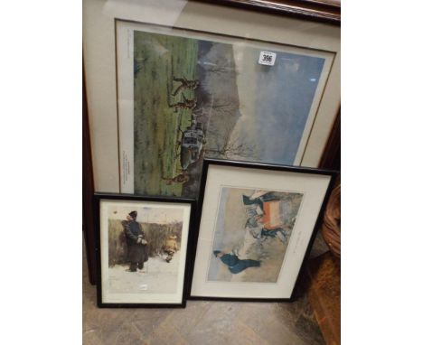 2 coloured framed prints of army scenes and 2 others