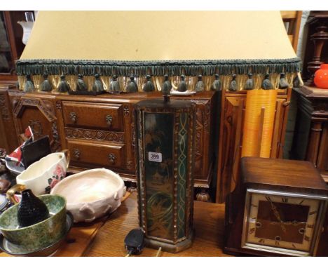 Large table lamp and shade, decorated with oriental scenes