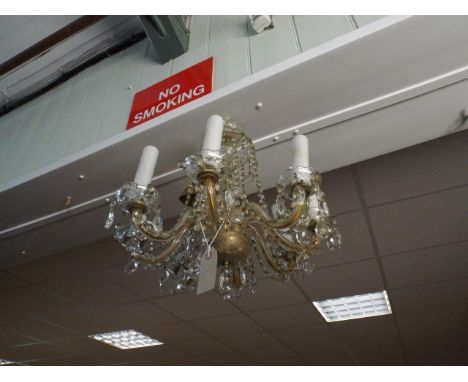 8 branch hanging glass electric light pendant and 2 similar wall lights 