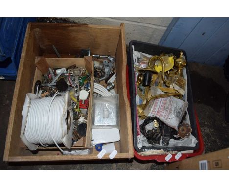 TWO BOXES OF GARAGE CLEARANCE ITEMS, LIGHT FITTINGS ETC