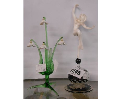 Istvan Komaromy: a 19.5cm high Art Deco glass lampwork figurine depicting a naked dancing lady in white opaque glass, set on 