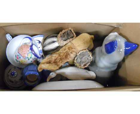 A box containing a quantity of assorted ceramic and other collectable items including Nao goose figurine, Poole Pottery plate