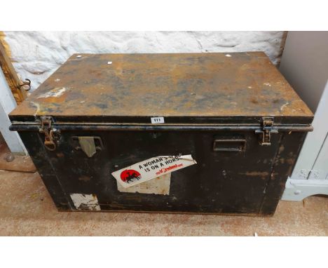 An old japanned tin travelling trunk - corrosion and wear