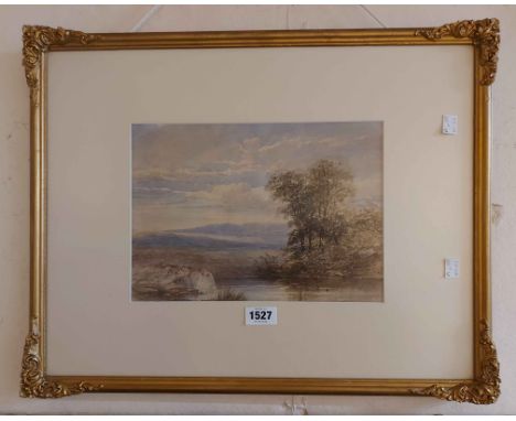 J. Poole: an ornate gilt framed watercolour, depicting a lake in a rural setting - signed