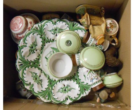 A box containing a quantity of assorted ceramic items including Portmeirion Botanic Garden spice jars, etc.