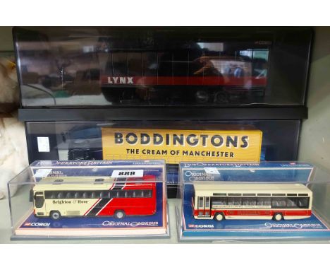 A large Corgi Modern Trucks die cast model marked for Boddingtons in perspex display case and a similar model for marked for 