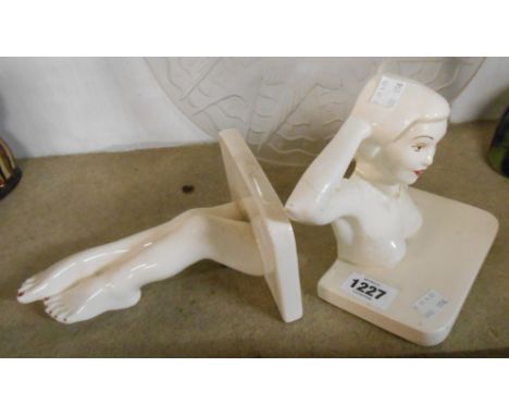 A pair of Carltonware female figure book ends - glued repair