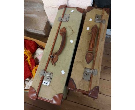 Two vintage military canvas and leather suitcases, one with W.D. arrow mark