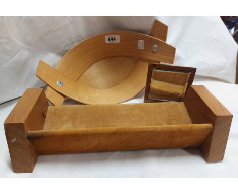 A 20th Century elm book trough with leather covering and a small burr elm mirror from the workshop of John Makepeace - sold w