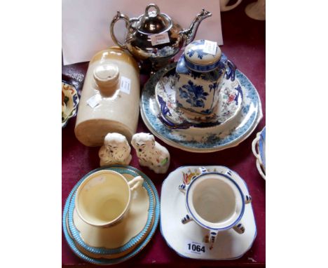 A small quantity of assorted ceramic items including Price Bristol stoneware hot water bottle, Dutch delft tea cannister, pai