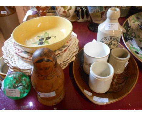 A quantity of assorted ceramic items including Poole Aegean dish, two Emma Bridgewater plates, stoneware ginger beer bottle w