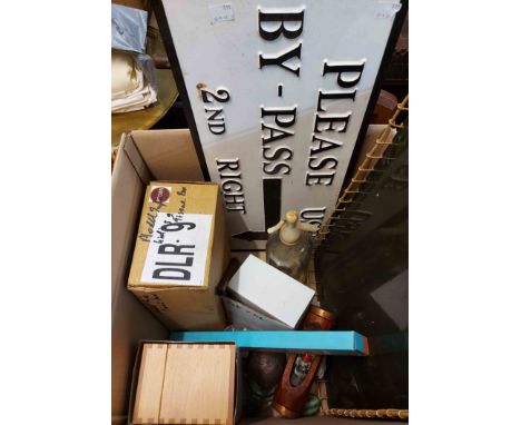 A box containing a quantity of assorted collectable items including bobbin form egg timer, etc.