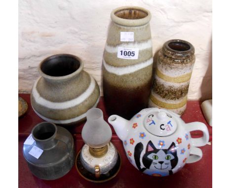 A small quantity of ceramic and other items including three mid Century West German vases, Norwegian pewter jug. etc.