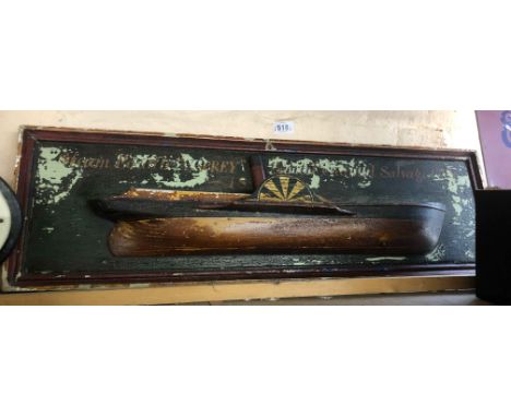 A wooden half hull boat model of a paddle steamer marked for Steam Paddle Osprey 1865