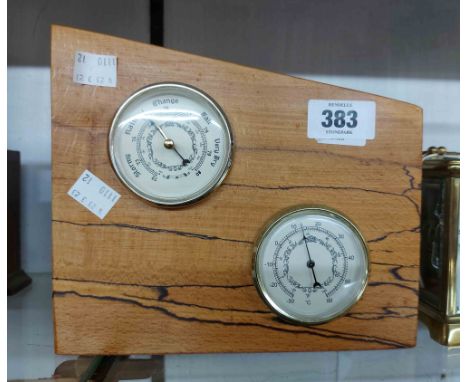 A spalted beech weather station with barometer and temperature dials