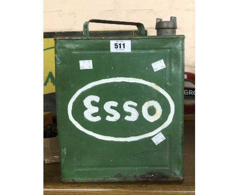 An old ESSO petrol can with brass cap and later painted finish