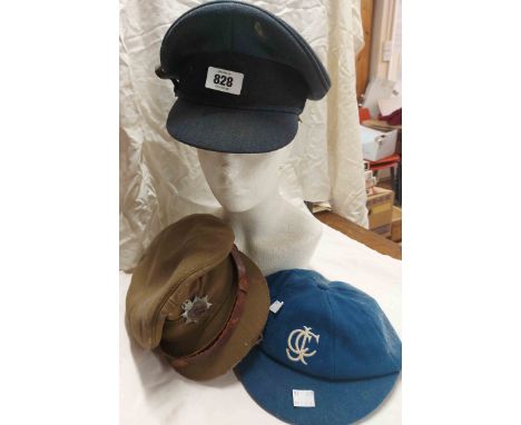 A WWII period military cap with badge for Royal Army Services Corps and a similar R.A.F. cap - sold with a school cricket clu
